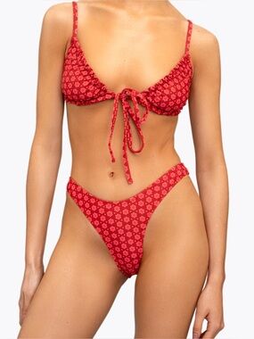 Hey Harper Red Floral Tie-Front Bikini Top and High-Cut Bottoms